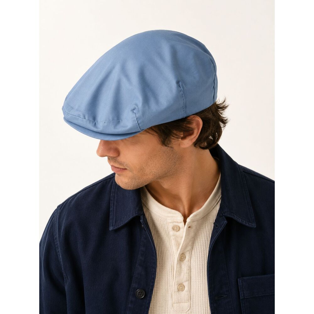 Vintage 70s Blue Flat Cap XL 7 1/2 Union Made USA NOS Deadstock Ivy Cap Hat